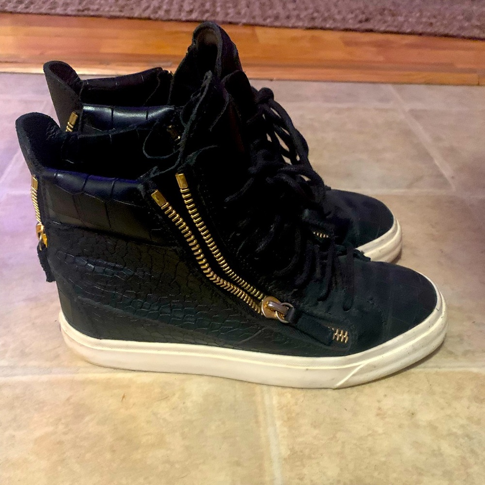 Giuseppe Zanotti Black Croc Embossed Sneakers Black